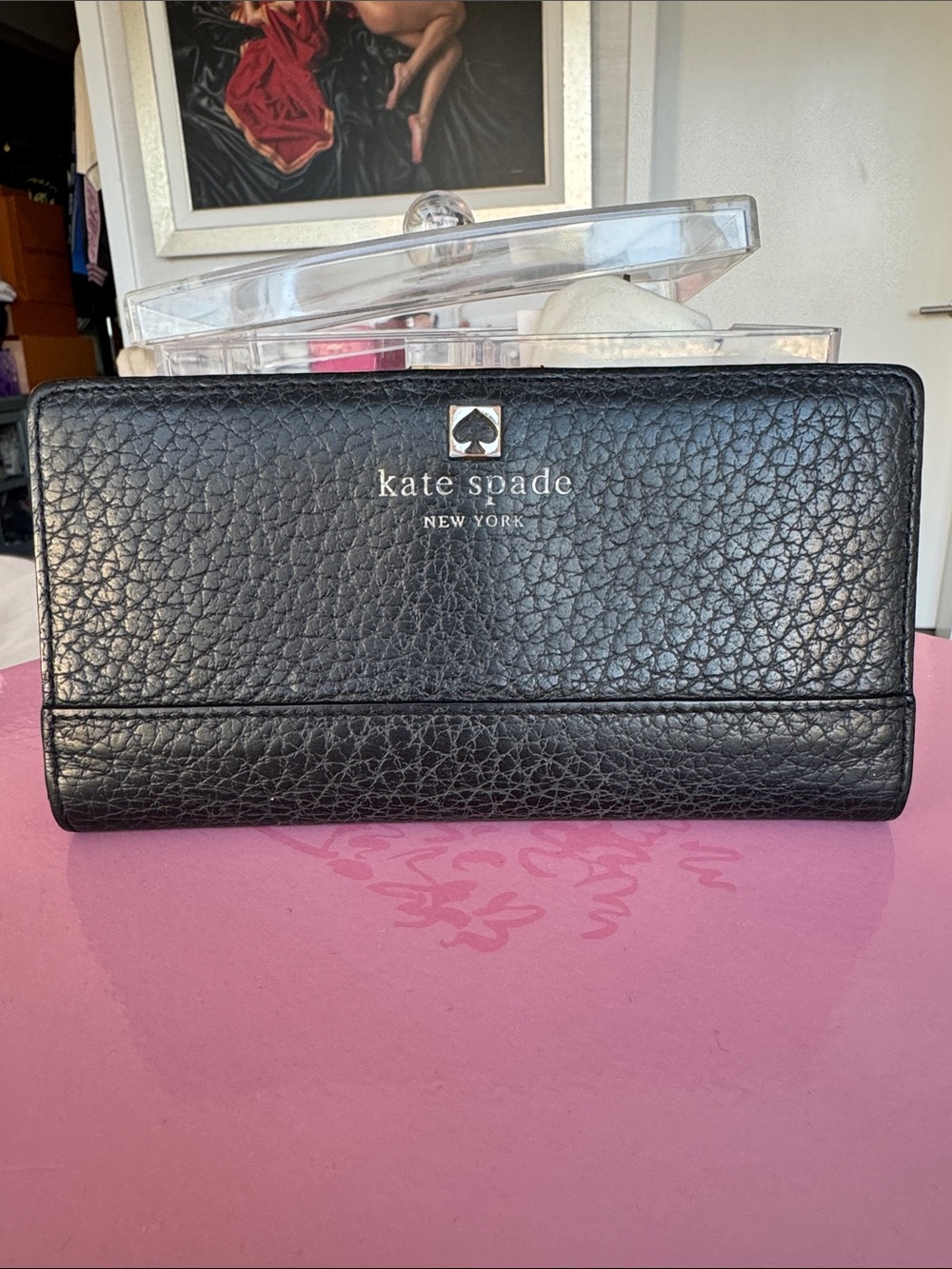 Los Start Kate  spade Black Pebbled Leather Continental Wallet